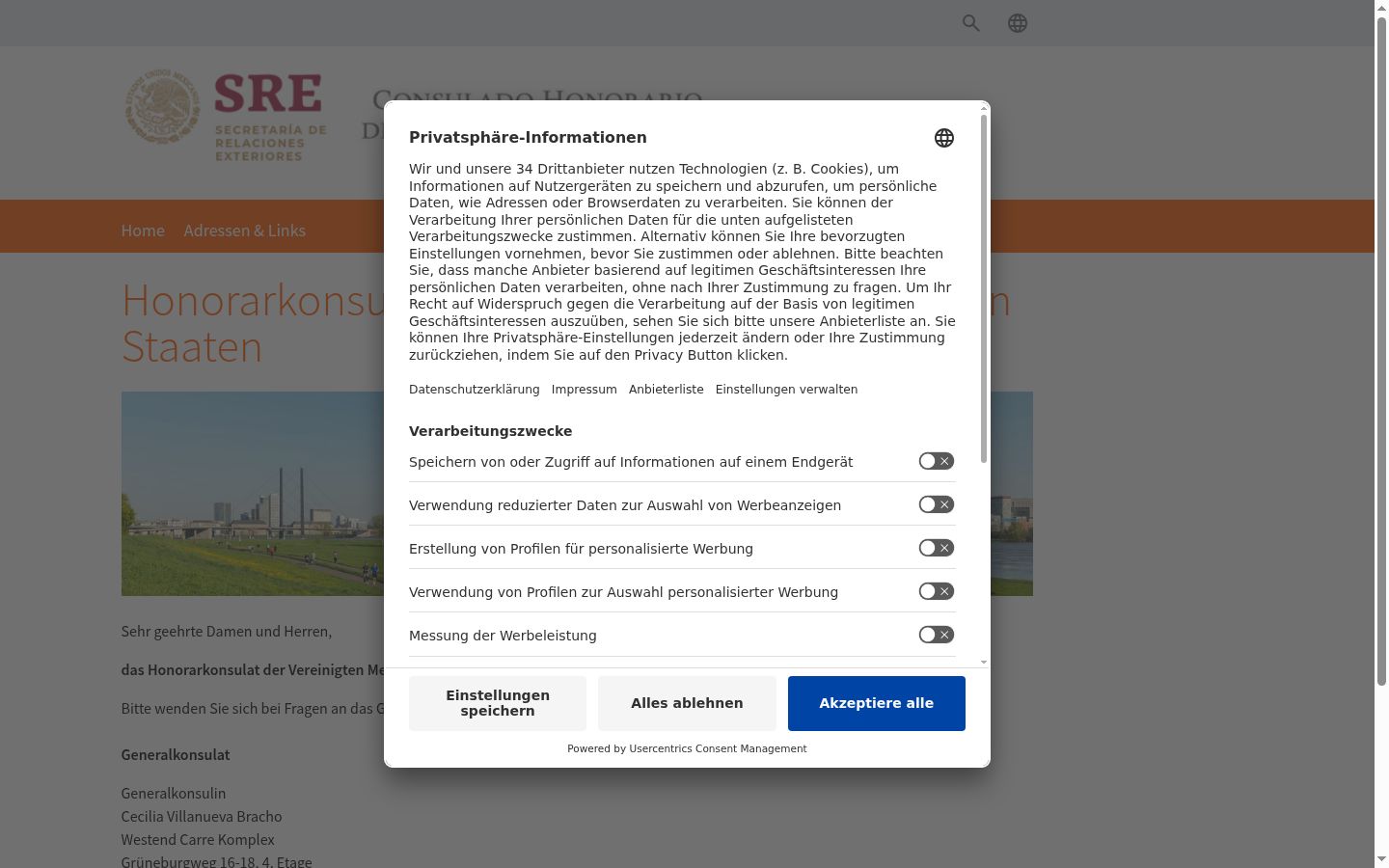 Screenshot of the consent banner shown before any interaction