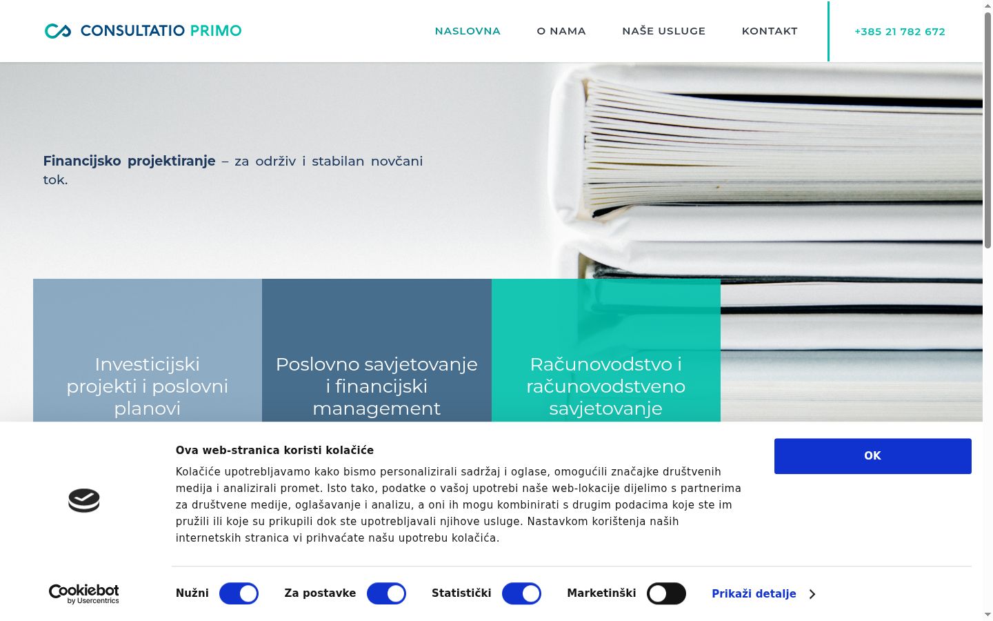 Screenshot del banner di consenso mostrato prima di qualsiasi interazione