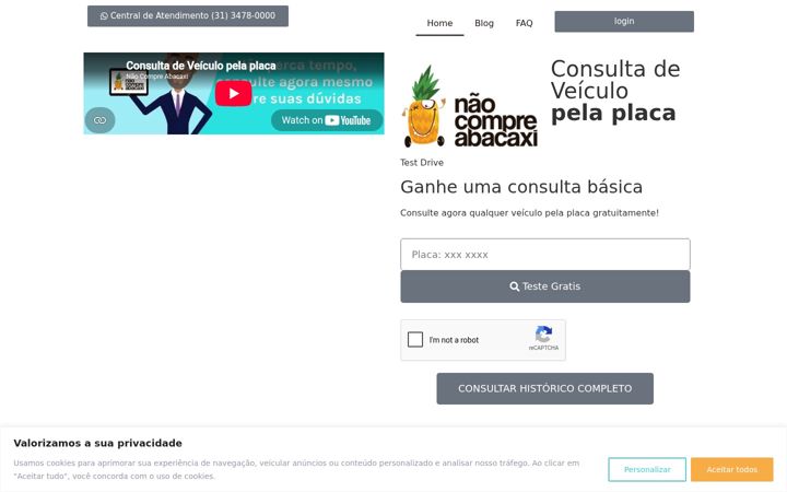 Ekrano kopija consultaveiculopelaplaca.com.br