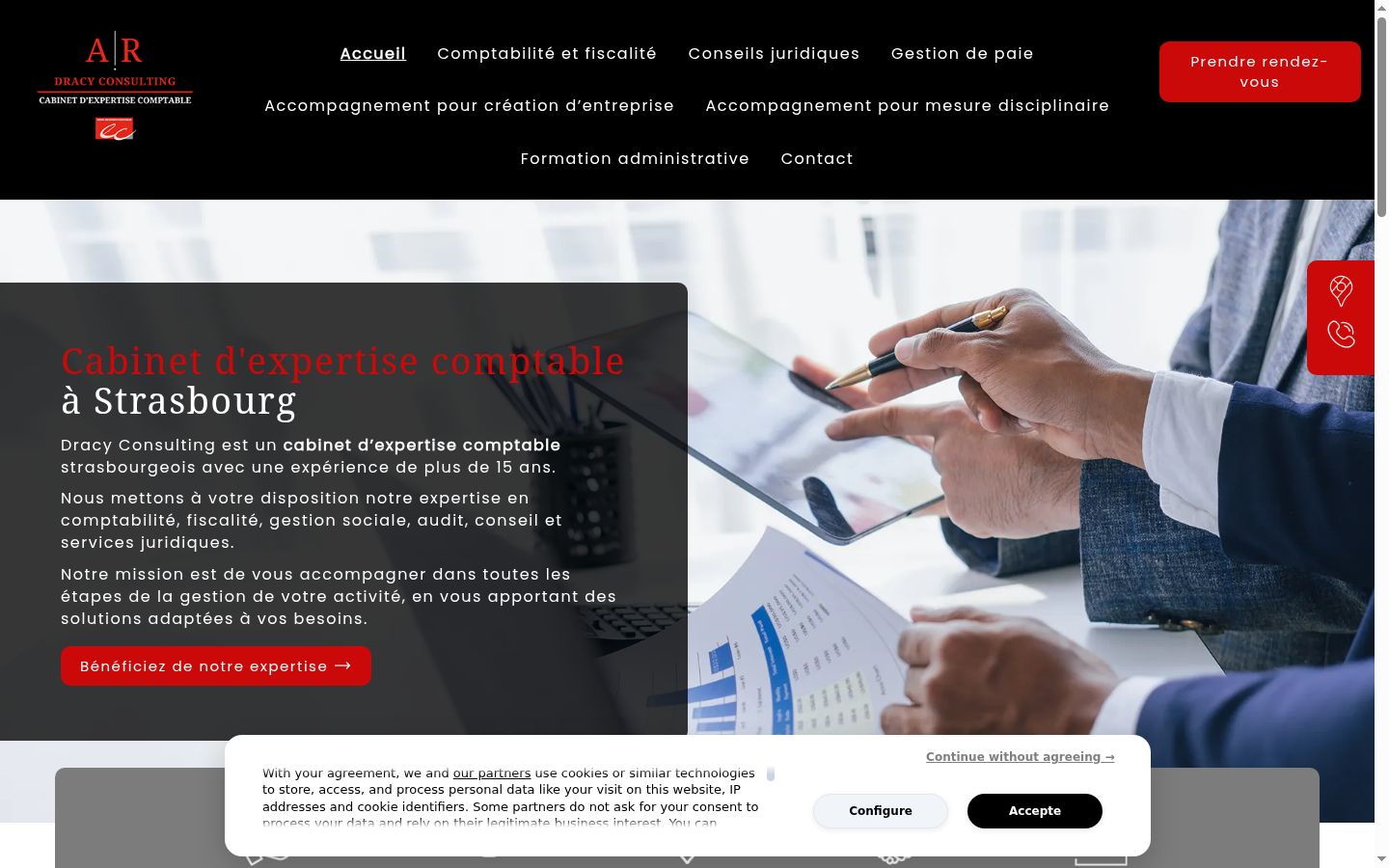 Captura de ecrã do banner de consentimento apresentado antes de qualquer interação