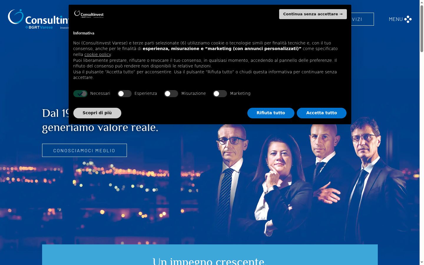 Captura de pantalla del banner de consentimiento mostrado antes de cualquier interacción