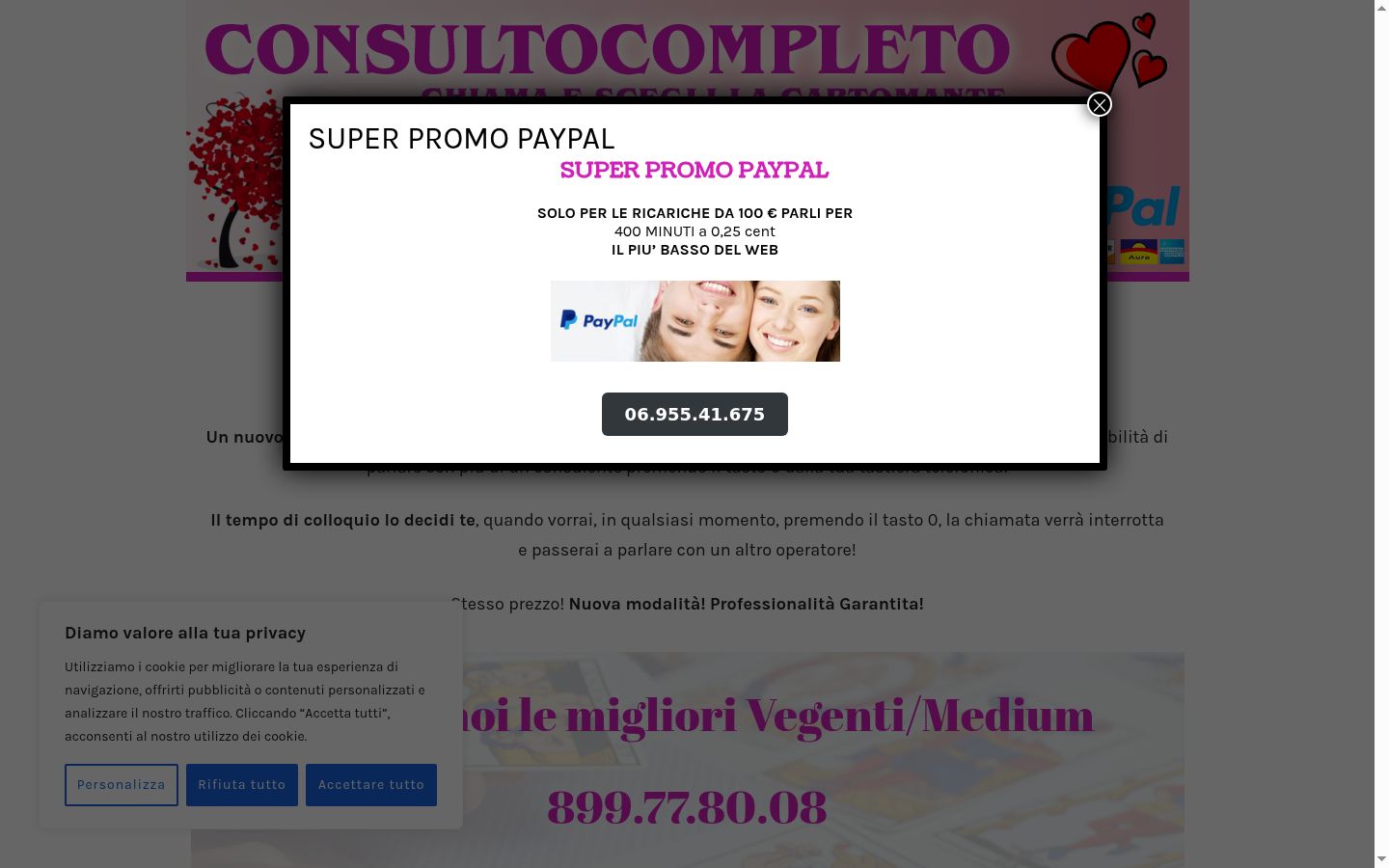 Screenshot del banner di consenso mostrato prima di qualsiasi interazione