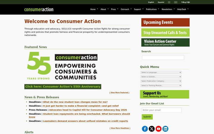 Zrzut ekranu consumer-action.org