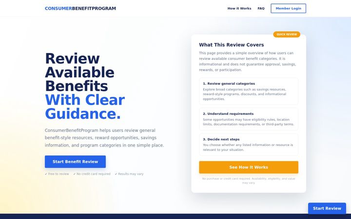 Screenshot of consumerbenefitprogram.com