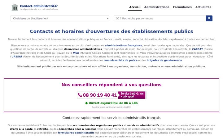 Screenshot of contact-administratif.fr