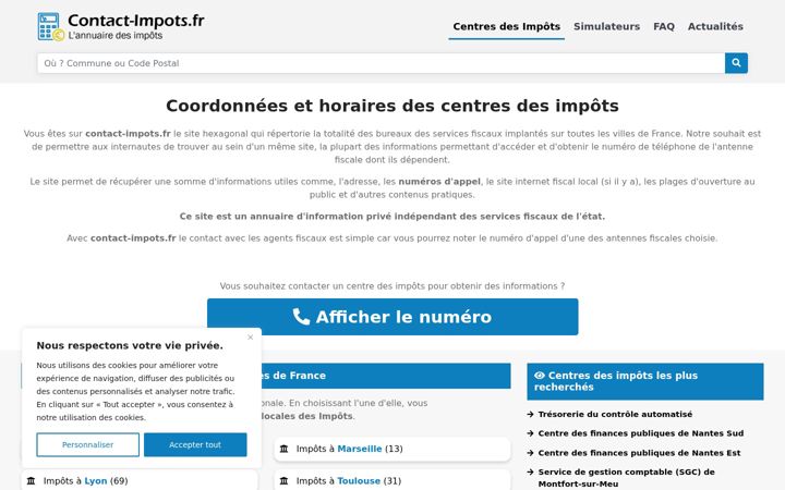 Captură de ecran a contact-impots.fr