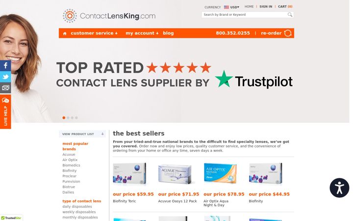 Screenshot of contactlensking.com