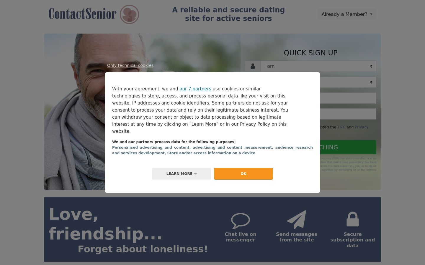 Screenshot del banner di consenso mostrato prima di qualsiasi interazione
