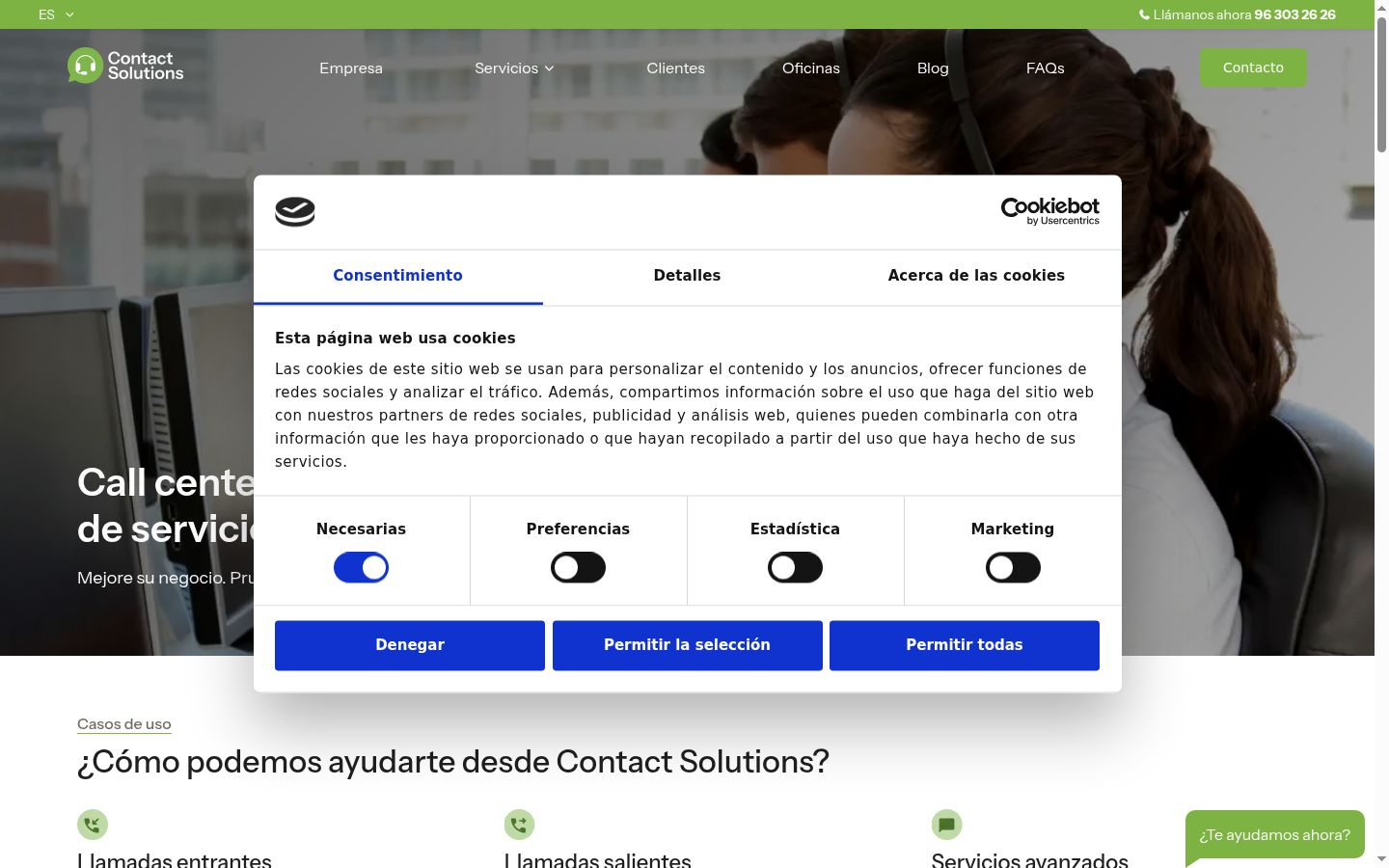Captura de ecrã do banner de consentimento apresentado antes de qualquer interação