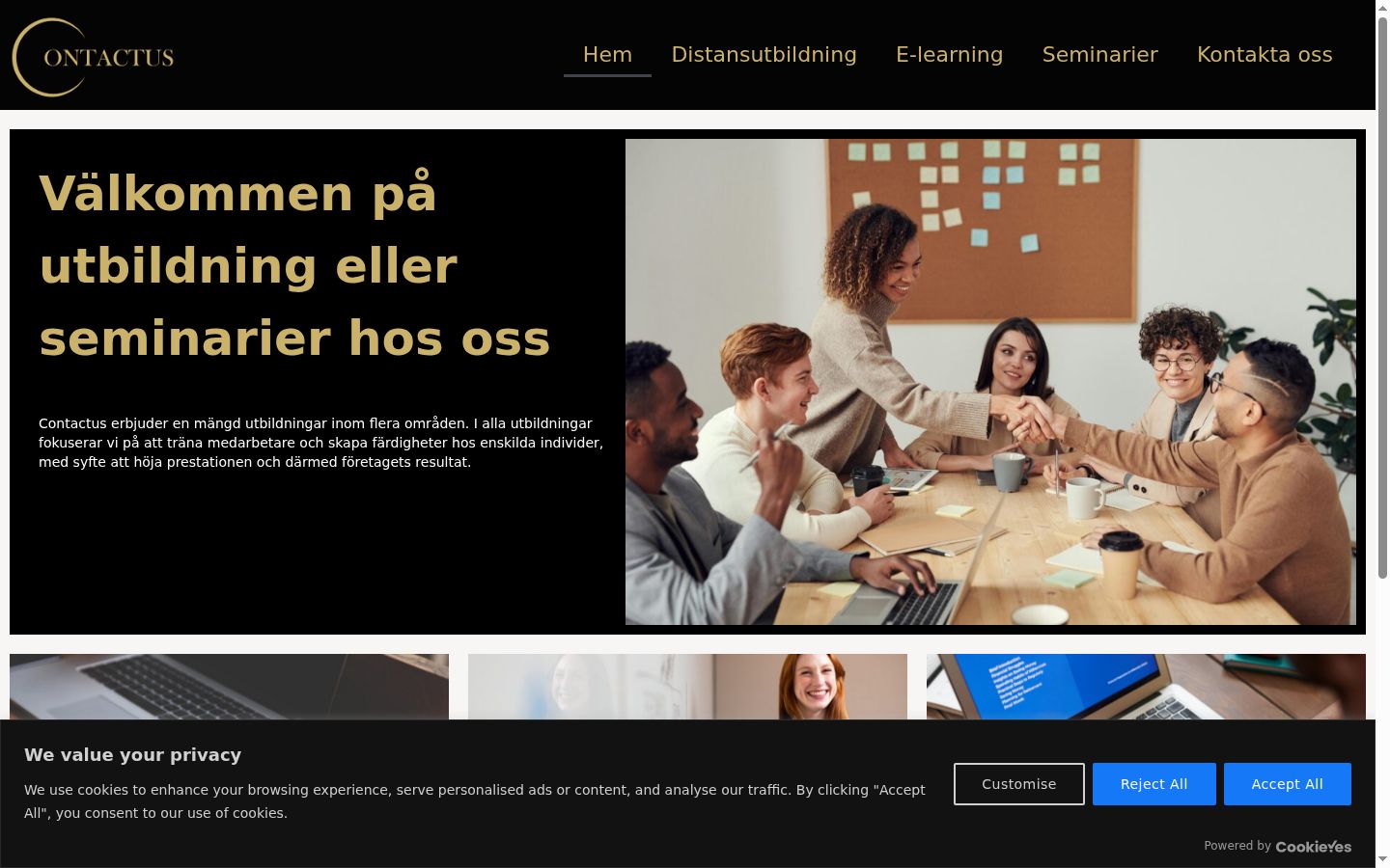 Captura de ecrã do banner de consentimento apresentado antes de qualquer interação