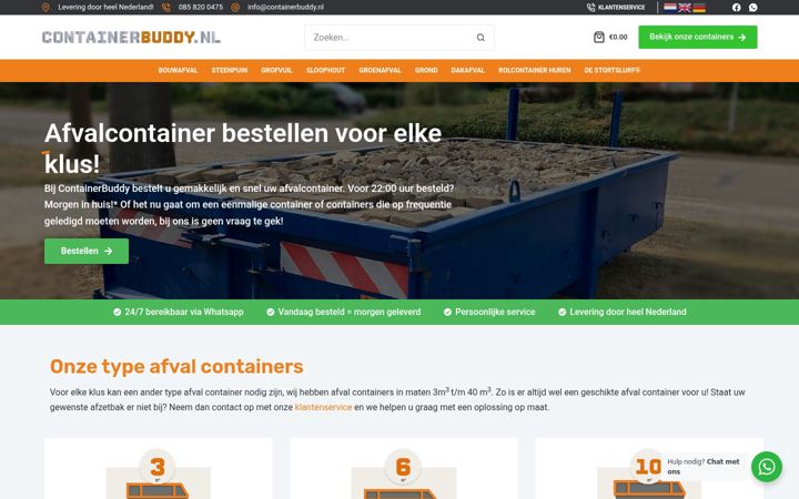 Screenshot van containerbuddy.nl