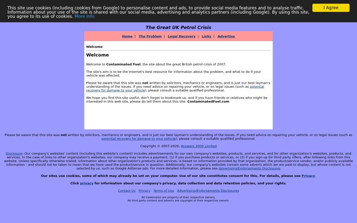 Screenshot of contaminatedfuel.com