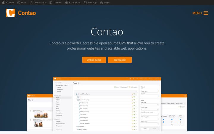 Screenshot of contao.org