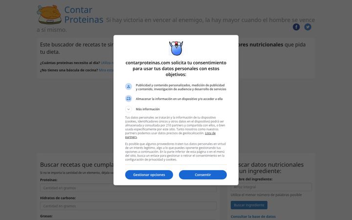 Screenshot of contarproteinas.com