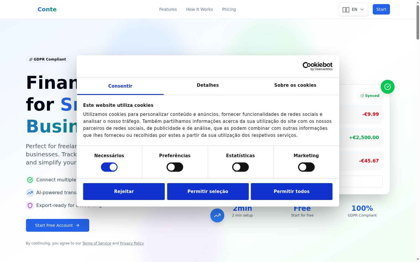 Screenshot of the consent banner shown before any interaction