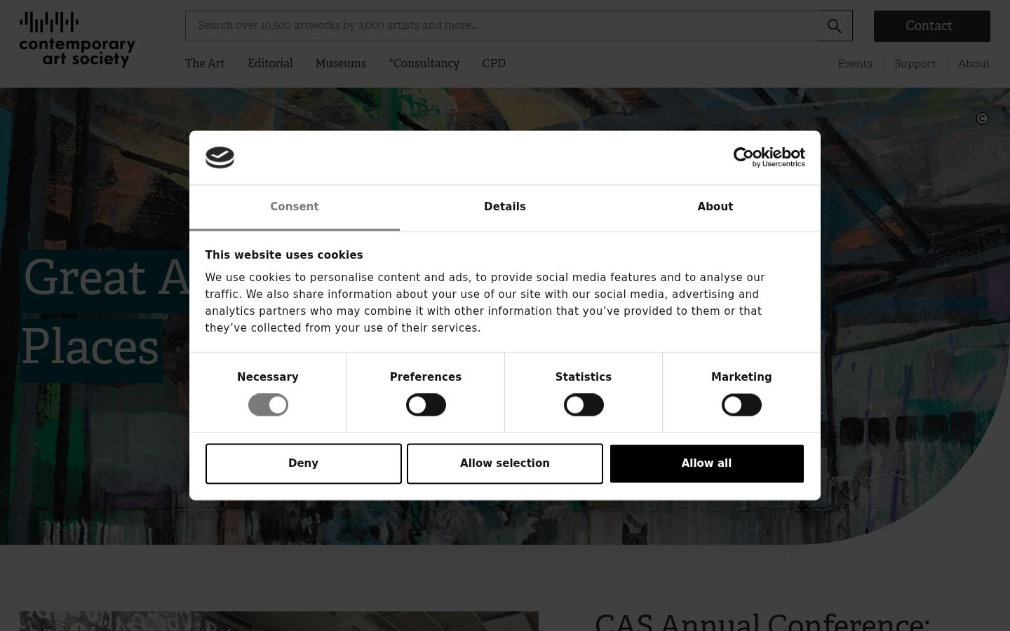 Screenshot del banner di consenso mostrato prima di qualsiasi interazione
