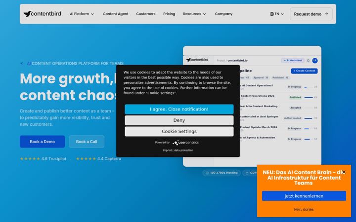 Екранна снимка на contentbird.io