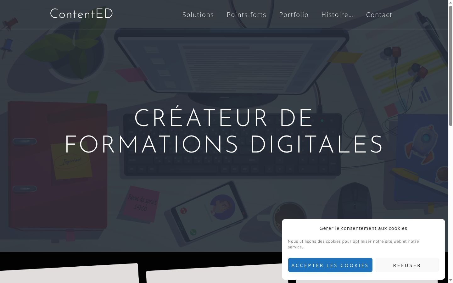Capture d'écran de la bannière de consentement affichée avant toute interaction