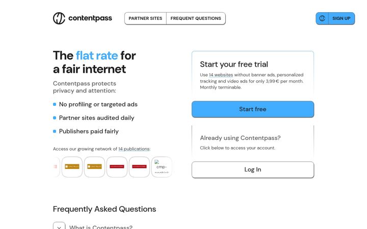 Екранна снимка на contentpass.io