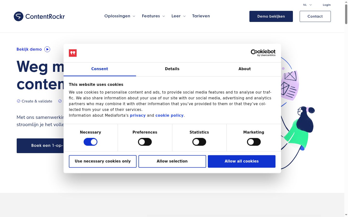 Capture d'écran de la bannière de consentement affichée avant toute interaction