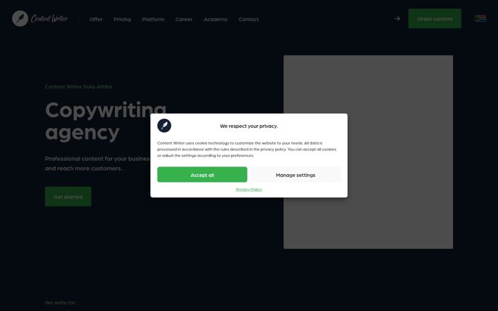 Snímek obrazovky contentwriter.co.za