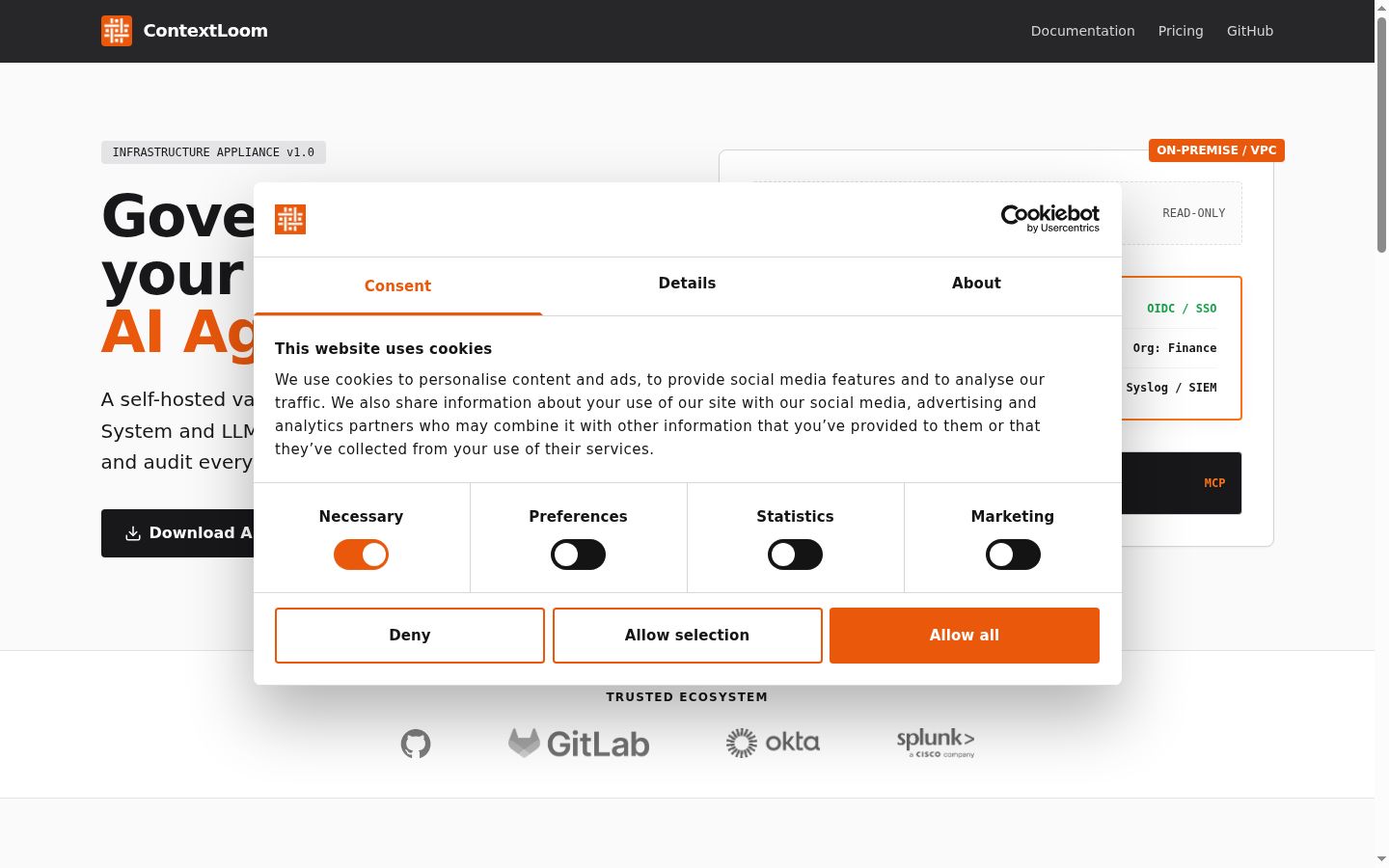Screenshot of the consent banner shown before any interaction