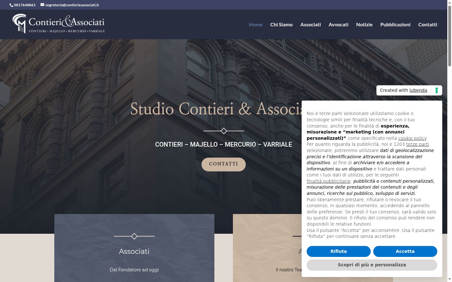 Screenshot del banner di consenso mostrato prima di qualsiasi interazione