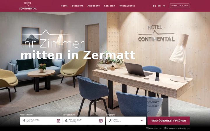 Screenshot of continental-zermatt.ch