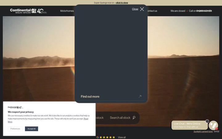 Screenshot του continentalcaravans.co.uk