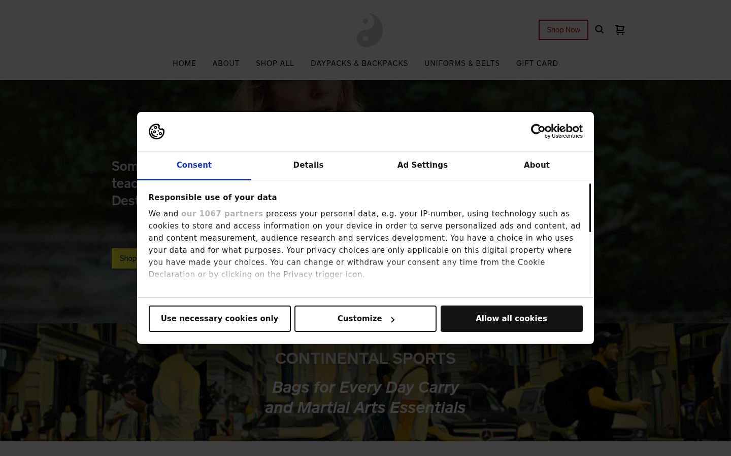 Captura de pantalla del banner de consentimiento mostrado antes de cualquier interacción