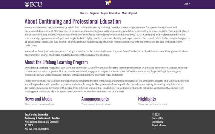 Screenshot of continuing-ed-registration.ecu.edu