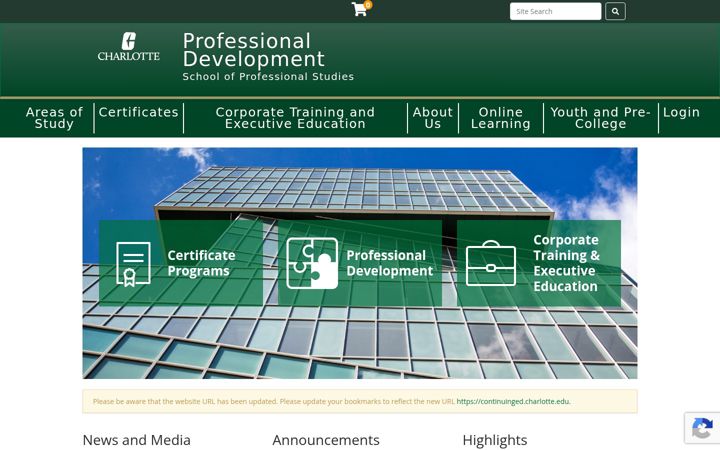 Screenshot von continuinged.charlotte.edu