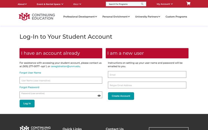 Screenshot von continuinged.unm.edu