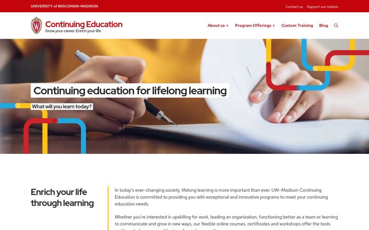 Screenshot of continuingstudies.wisc.edu