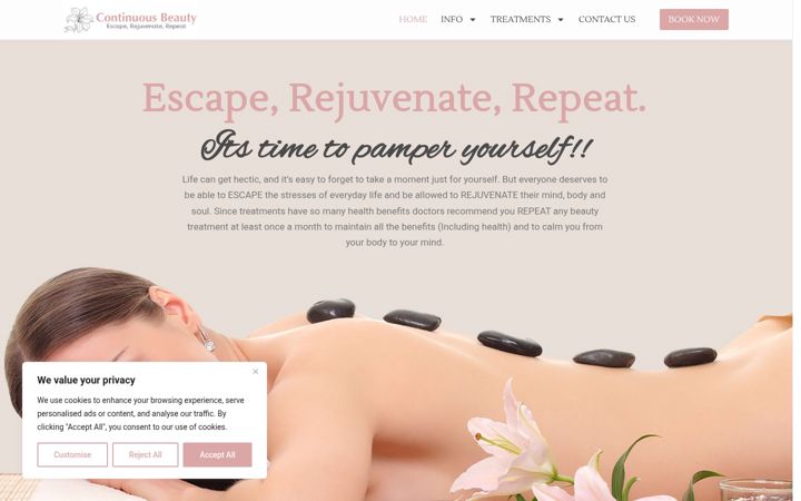 Ekrānuzņēmums no continuousbeauty.co.uk