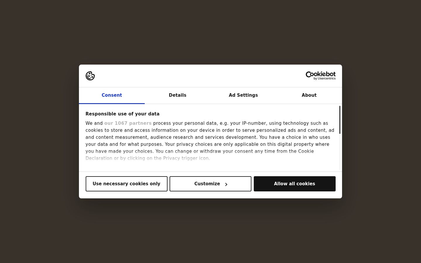 Screenshot του banner συγκατάθεσης που εμφανίστηκε πριν από οποιαδήποτε αλληλεπίδραση