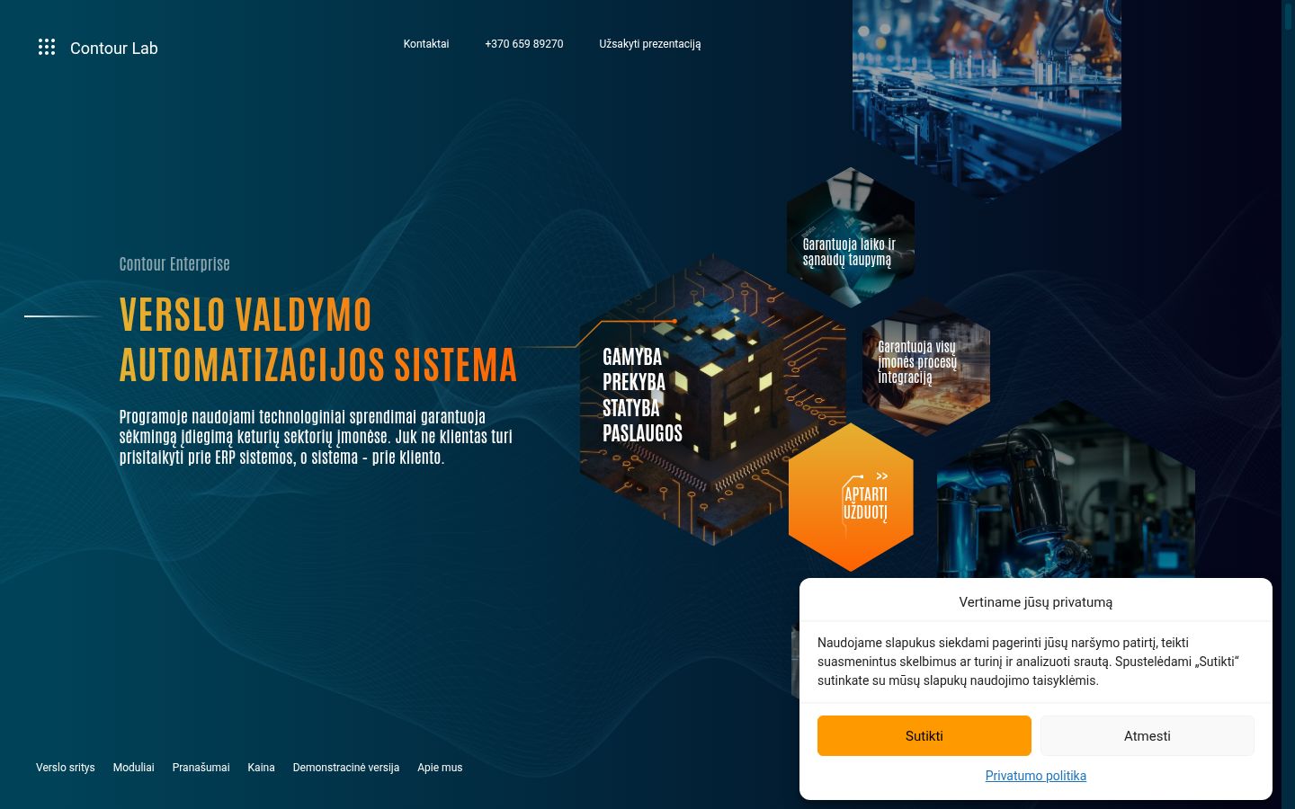 Sutikimo reklamjuostės, rodytos prieš bet kokią sąveiką, ekrano kopija