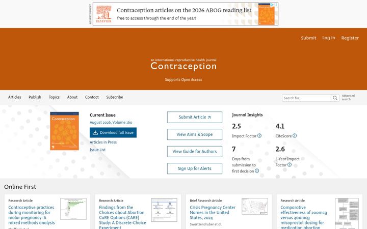 Screenshot von contraceptionjournal.org