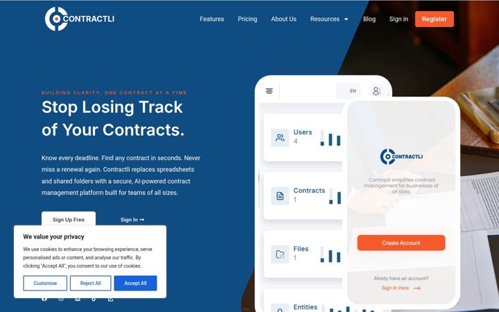 Screenshot of contractli.com