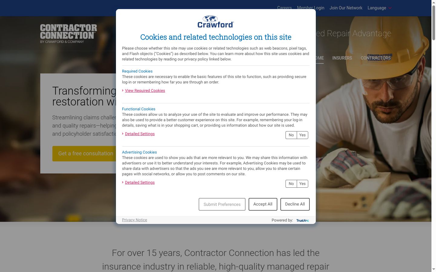 Screenshot of the consent banner shown before any interaction