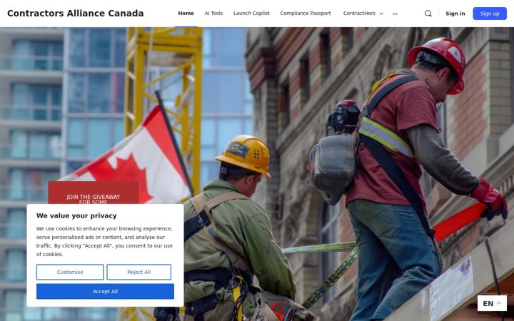 Screenshot of contractorsalliancecanada.ca