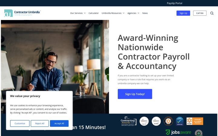Screenshot of contractorumbrella.com