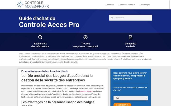 Snimka zaslona za controle-acces-pro.fr