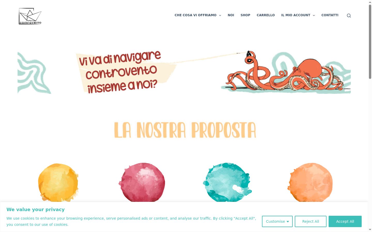 Screenshot del banner di consenso mostrato prima di qualsiasi interazione