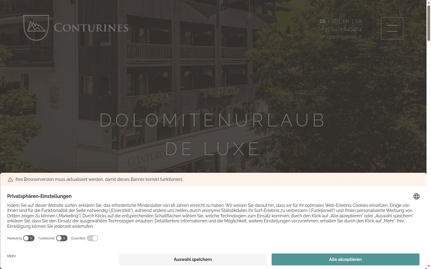 Screenshot del banner di consenso mostrato prima di qualsiasi interazione