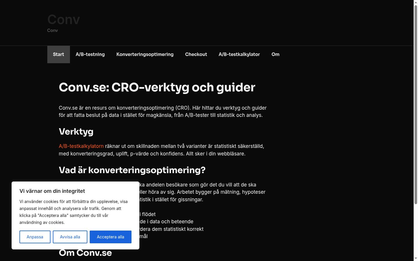 Skærmbillede af samtykkebanneret, som det blev vist før nogen interaktion