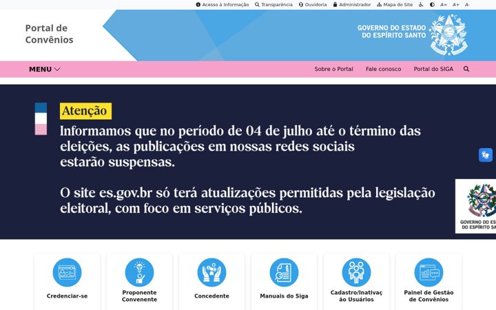 Screenshot of convenios.es.gov.br