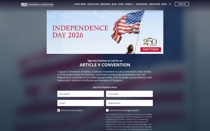 Screenshot of conventionofstates.com