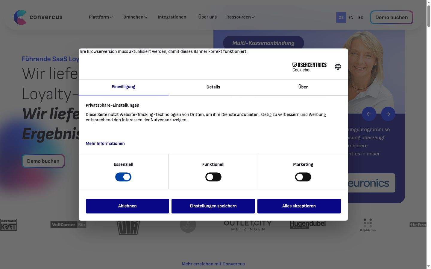 Screenshot του banner συγκατάθεσης που εμφανίστηκε πριν από οποιαδήποτε αλληλεπίδραση
