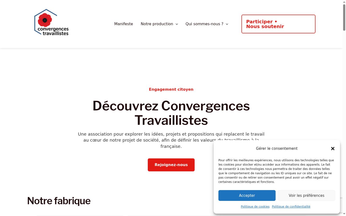 Capture d'écran de la bannière de consentement affichée avant toute interaction